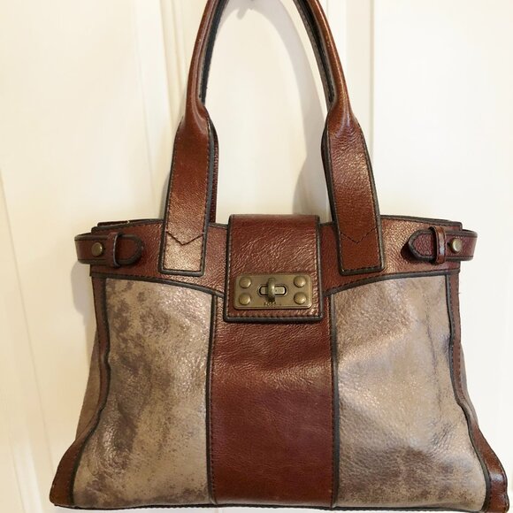 Fossil Long Live Vintage 1954 Bag/Satchel in brown/pewter - Picture 1 of 12